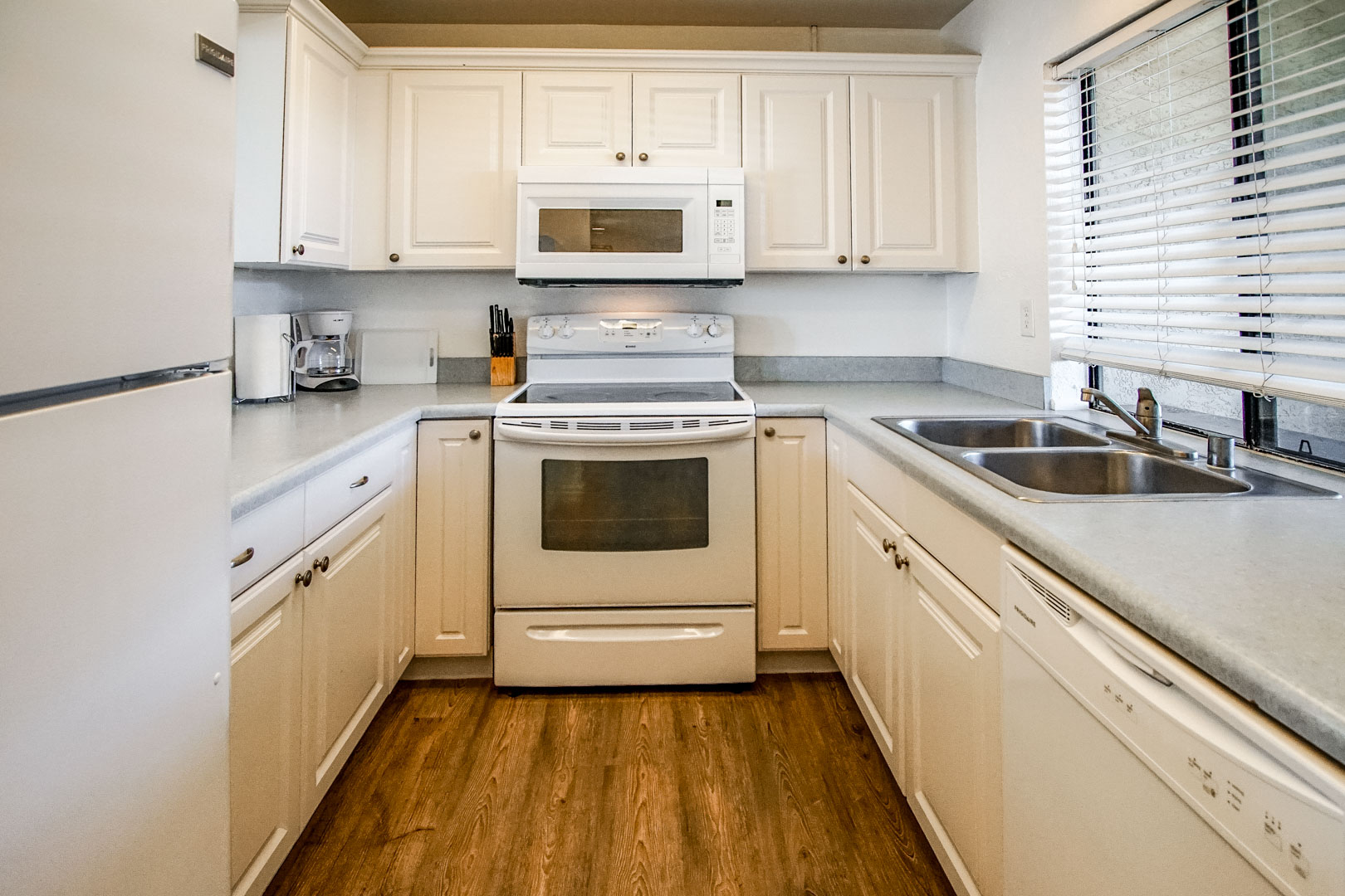 A spacious fully equipped kitchen at VRI's See the Sea in San Diego, CA.